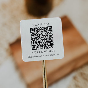 Chic Typography Business Social Media QR Code Square Sticker