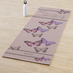 Chic Typography & Butterfly Pattern - Personalised Yoga Mat