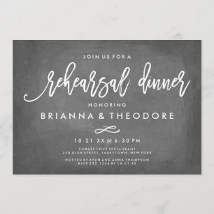 Chic Typography Chalkboard Rehearsal Dinner Invitation