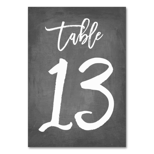 Chic Typography Chalkboard Table Number | Table 13 (Front)