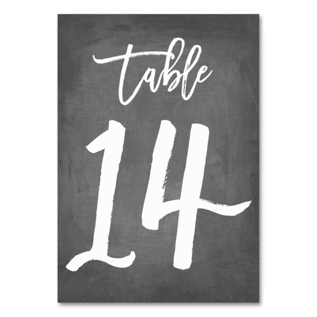 Chic Typography Chalkboard Table Number | Table 14 (Front)