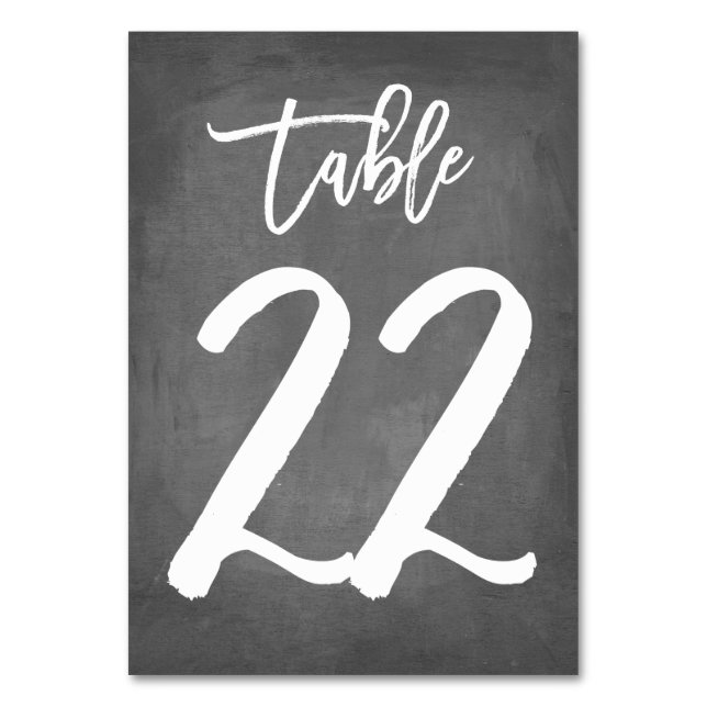 Chic Typography Chalkboard Table Number | Table 22 (Front)