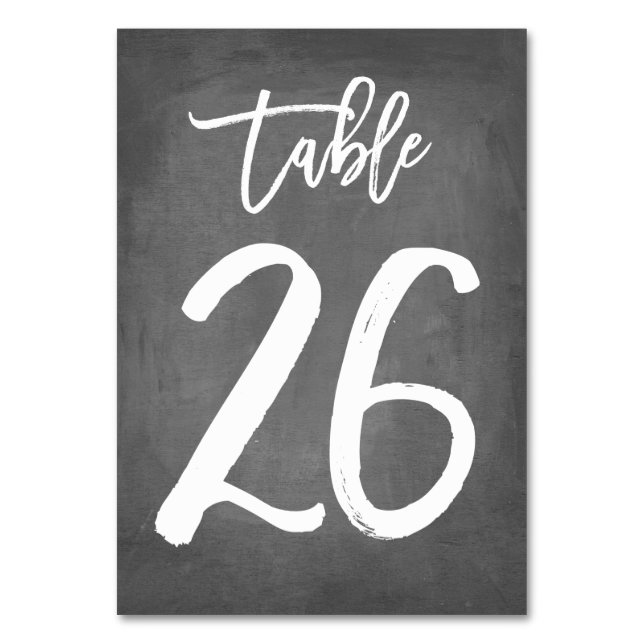 Chic Typography Chalkboard Table Number | Table 26 (Front)