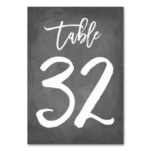 Chic Typography Chalkboard Table Number | Table 32 (Front)