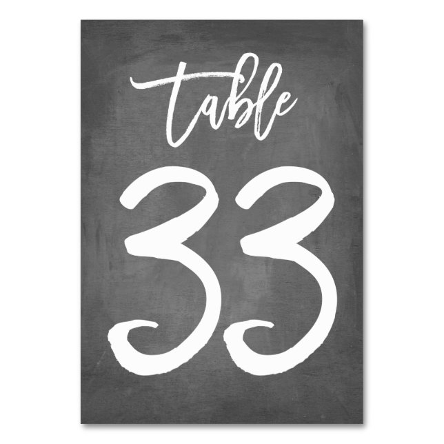 Chic Typography Chalkboard Table Number | Table 33 (Front)
