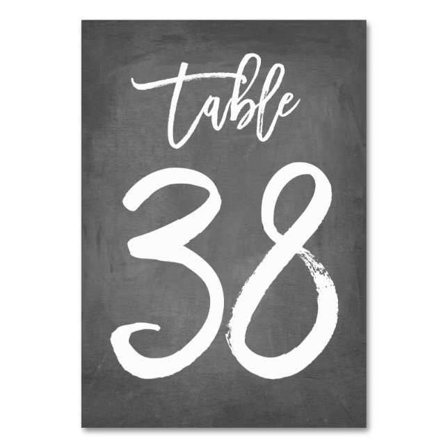 Chic Typography Chalkboard Table Number | Table 38 (Front)