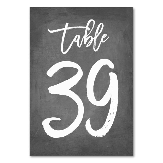 Chic Typography Chalkboard Table Number | Table 39 (Back)