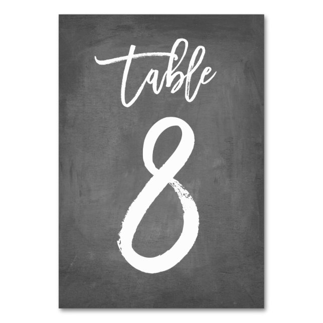 Chic Typography Chalkboard Table Number | Table 8 (Front)