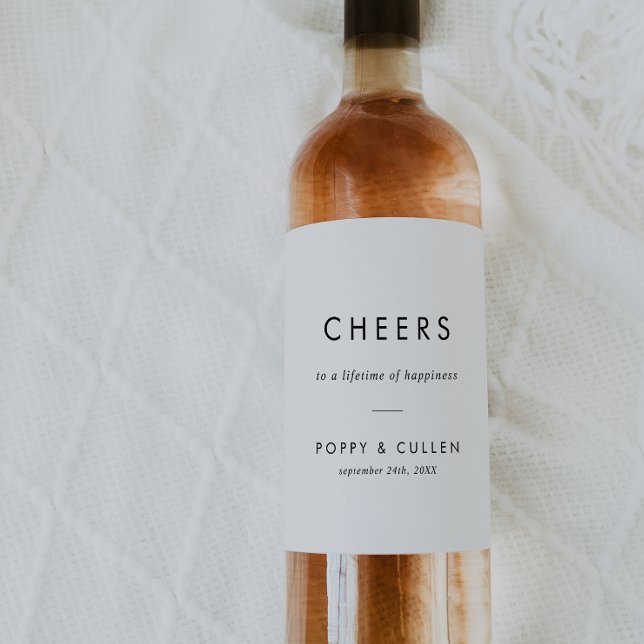 Chic Typography Cheers Wedding Wine Labels (Creator Uploaded)
