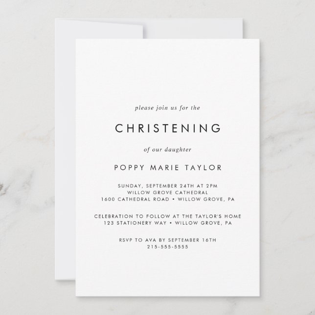 Chic Typography Christening Invitation (Front)