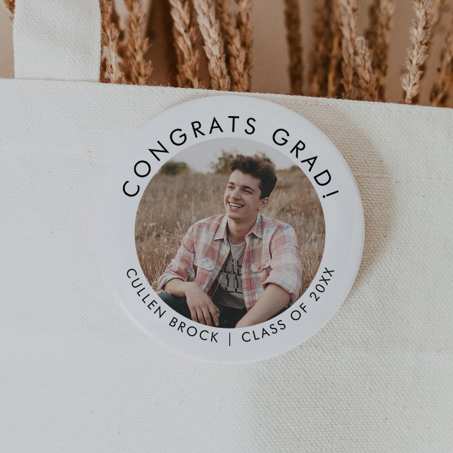 Chic Typography Congrats Grad Photo Graduation 6 Cm Round Badge (Creator Uploaded)