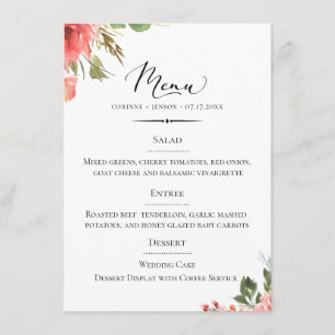 Chic Typography Coral Floral Wedding Menu