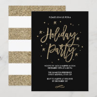 Chic Typography Faux Gold Glitter Holiday Party
