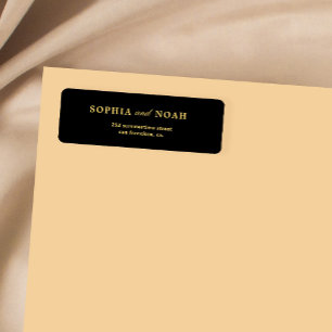 Chic typography gold black wedding return address label