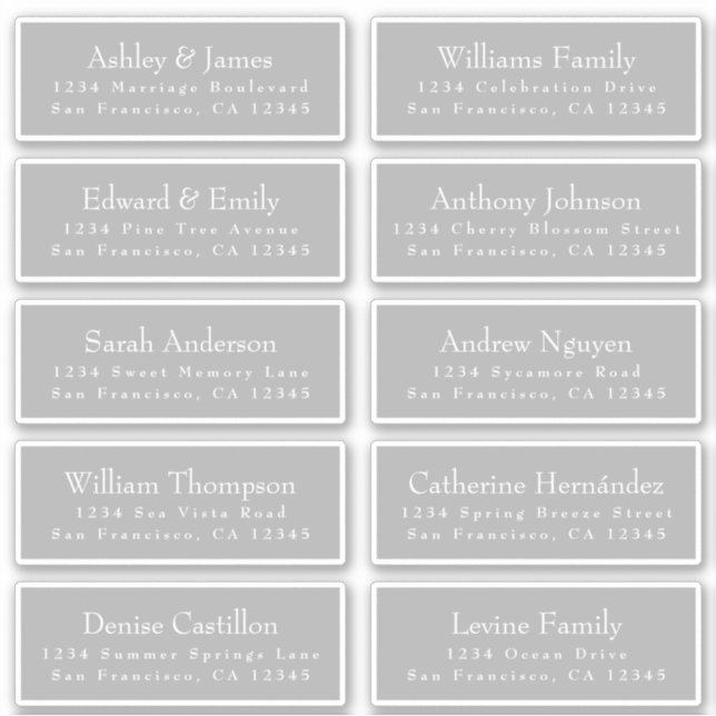 Chic Typography Grey Wedding Guest Address Labels (Front)