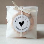 Chic Typography Heart Homemade With Love Classic Round Sticker<br><div class="desc">This chic typography heart homemade with love classic round sticker is perfect for a small business owner,  crafter or baker. The simple design features classic minimalist black and white typography with a rustic boho feel. Customisable in any colour.</div>