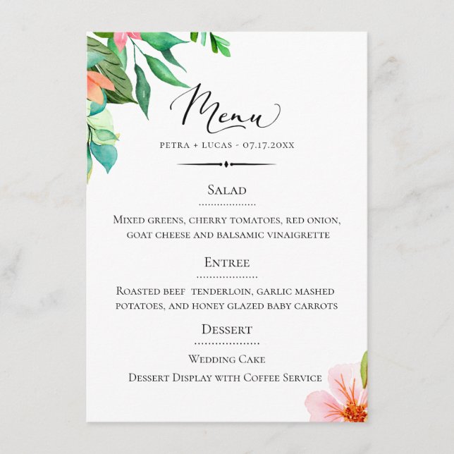 Chic Typography Island Floral Wedding Menu (Front)