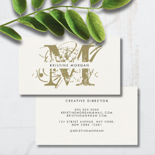 Chic typography ivory monogram name business card