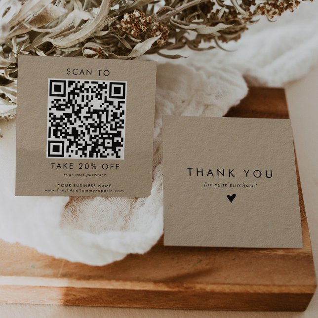 Chic Typography Kraft Business QR Code Thank You Discount Card (Creator Uploaded)