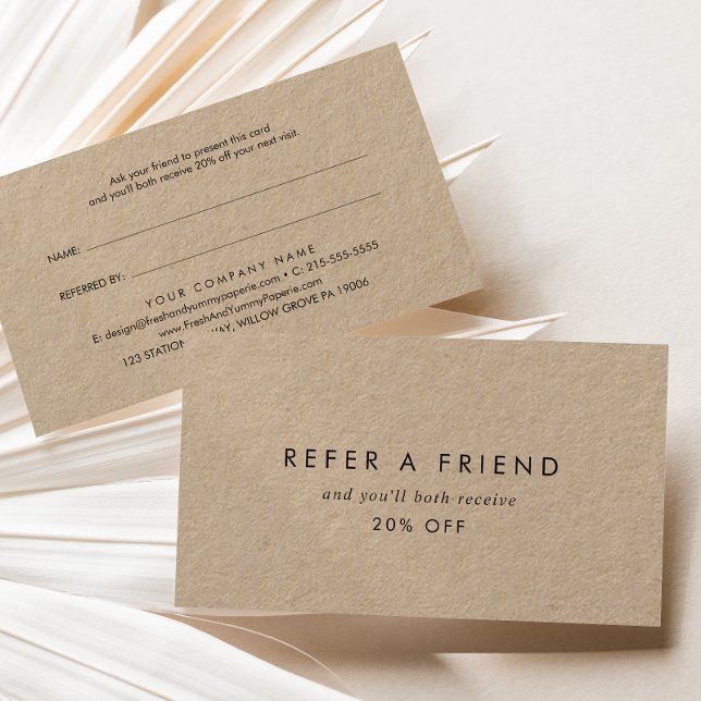 Chic Typography Kraft Paper Refer a Friend Referral Card (Creator Uploaded)