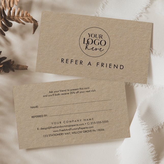 Chic Typography Kraft Refer a Friend Business Logo Referral Card (Creator Uploaded)