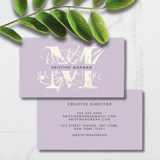 Chic typography lavender monogram name business card (Creator Uploaded)