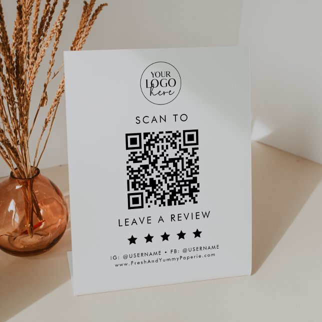 Chic Typography Logo QR Code Leave A Review Pedestal Sign (Creator Uploaded)