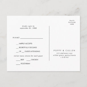 Chic Typography Menu Choice RSVP Postcard
