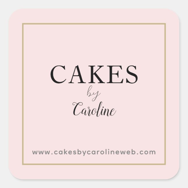 Chic Typography Name Blush Pink Business Website Square Sticker (Front)