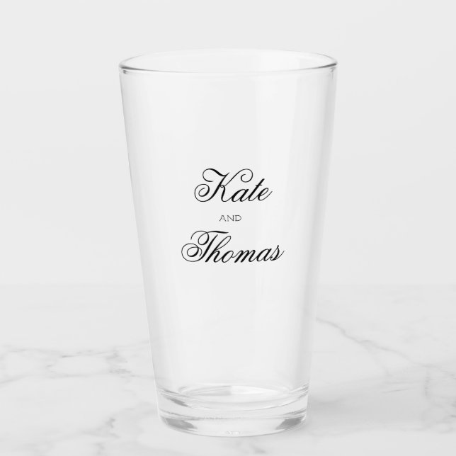 Chic Typography Personalised Bride and Groom Names Glass (Front)