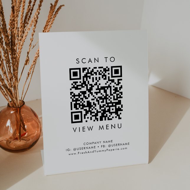 Chic Typography Restaurant Menu QR Code Pedestal Sign (Creator Uploaded)