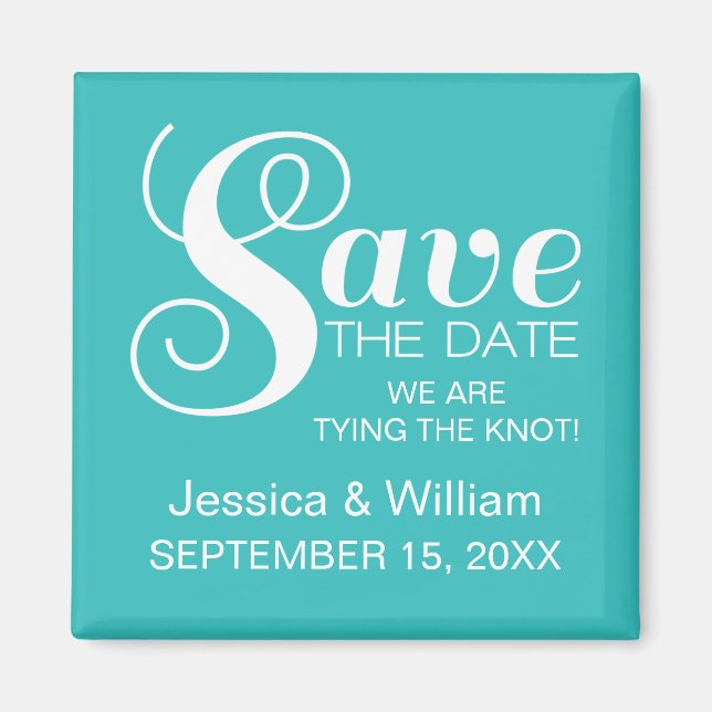 Chic Typography Save the Date Magnet, Aqua Magnet (Front)