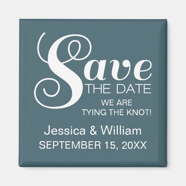 Chic Typography Save the Date Magnet, Blue Magnet (Front)