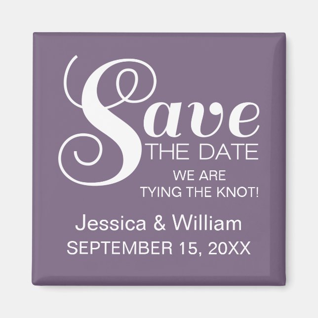 Chic Typography Save the Date Magnet, Purple Magnet (Front)