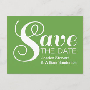 Chic Typography Save the Date Postcard, Green Announcement Postcard