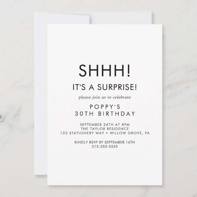 Chic Typography Surprise Party Invitation (Front)