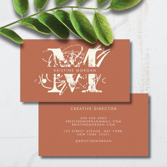 Chic typography terracotta monogram name business card (Creator Uploaded)