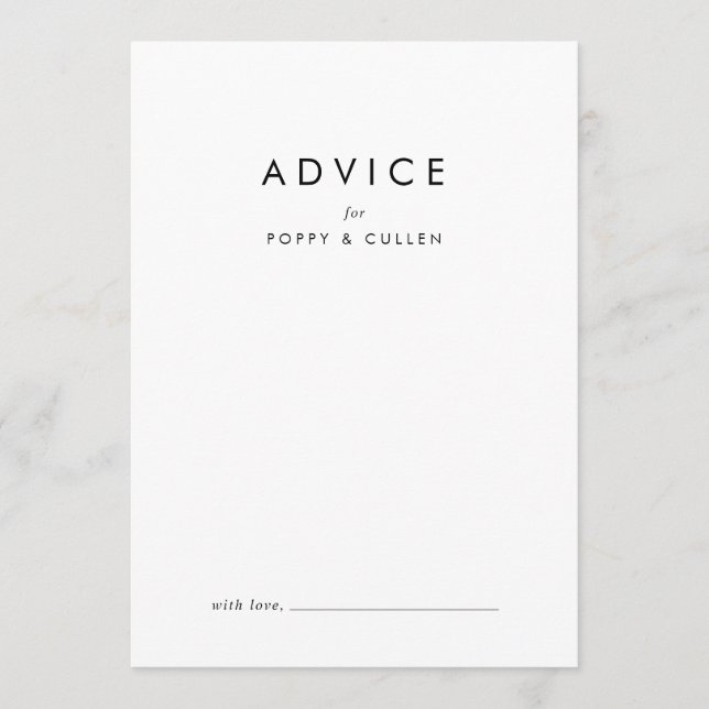 Chic Typography Wedding Advice Card (Front)