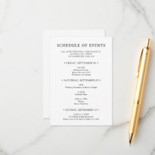 Chic Typography Wedding Weekend Schedule of Events Enclosure Card
