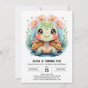  Chic Under the Sea Turtle Girl Birthday Invitation