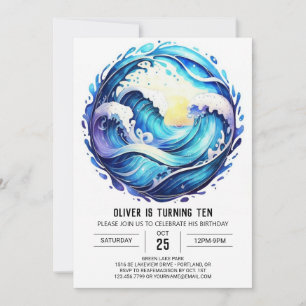 Chic Underwater Waves Kids Birthday Invitation