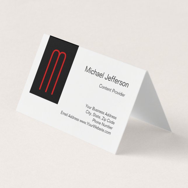 Chic Unique Monogram Black White Plain Simple Business Card (Front)