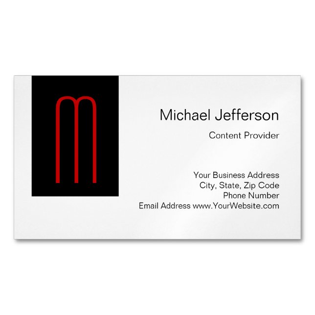 Chic Unique Monogram Black White Plain Simple Magnetic Business Card (Front)