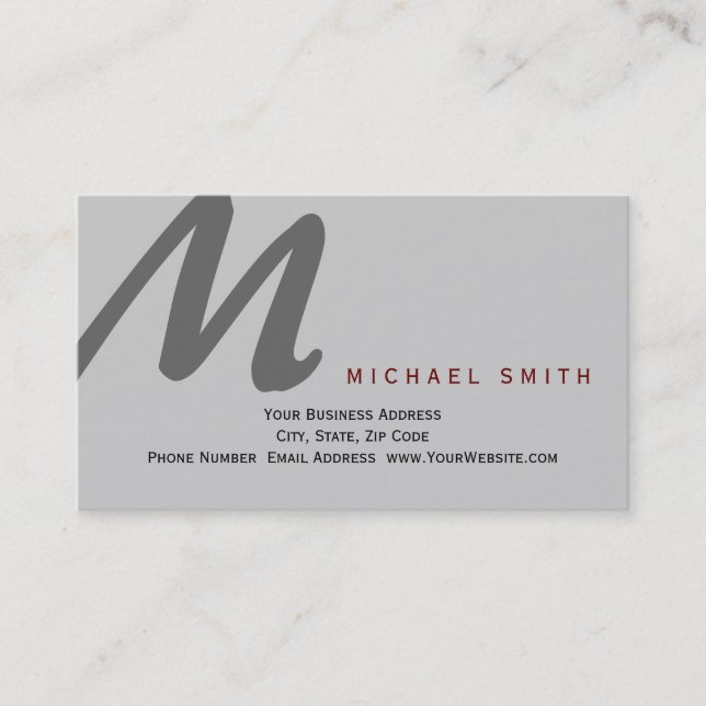 Chic Unique Monogram Grey Business Card (Front)