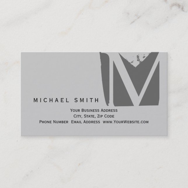 Chic Unique Monogram Grey Business Card (Front)