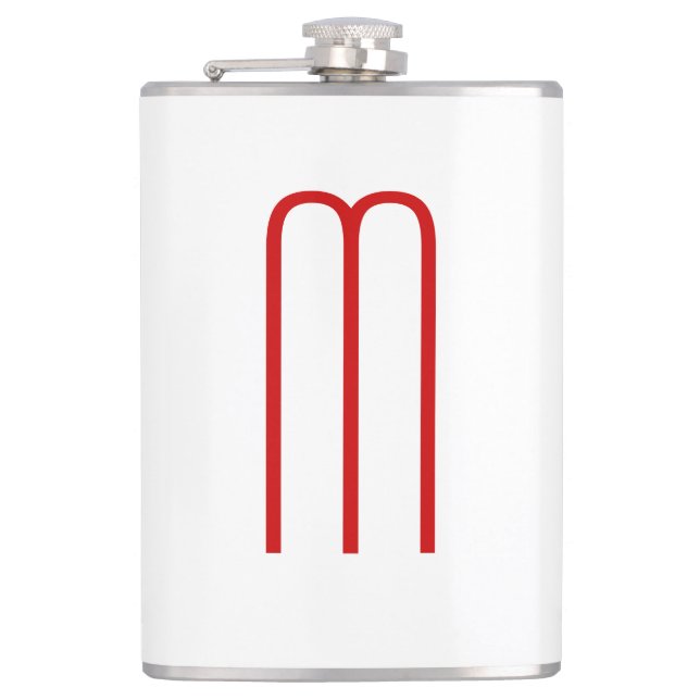 Chic Unique Monogram Red White Plain Simple Hip Flask (Front)