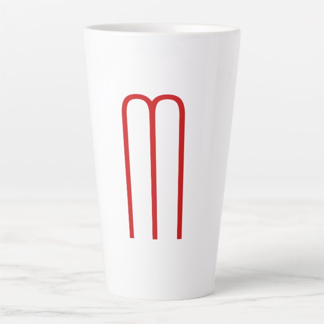 Chic Unique Monogram Red White Plain Simple Latte Mug (Front)