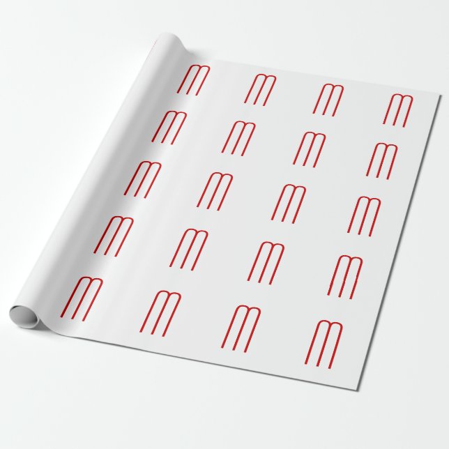 Chic Unique Monogram Red White Plain Simple Wrapping Paper (Unrolled)