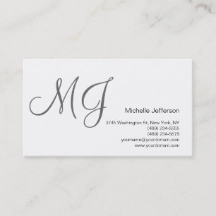 Chic Unique Monogram White Grey Business Card