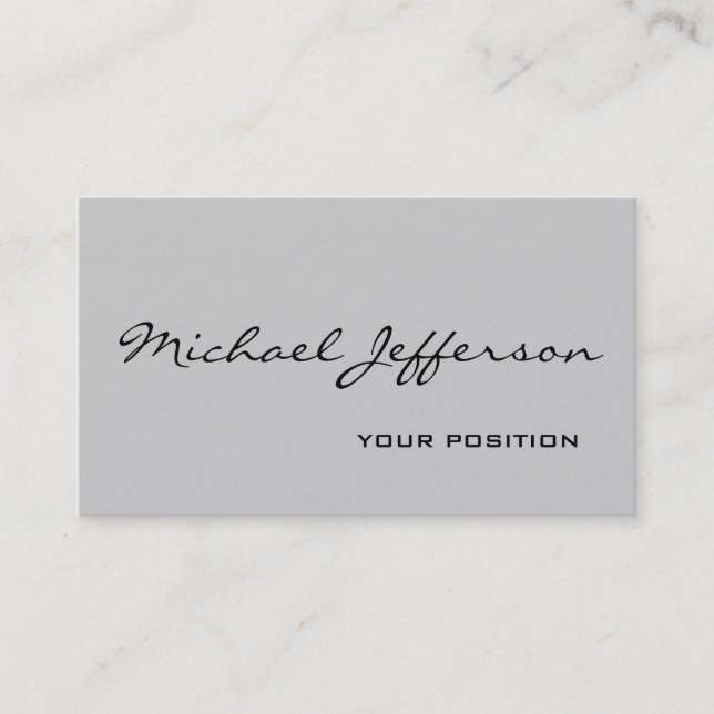 Chic Unique Script Grey Business Card (Front)
